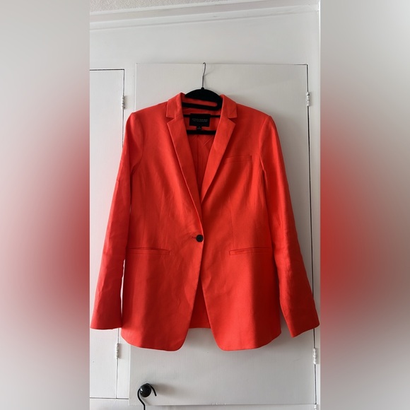 Banana Republic Linen/ cotton Blazer & Shorts Set Size 2 Coral Red Summer Suit - Picture 4 of 9